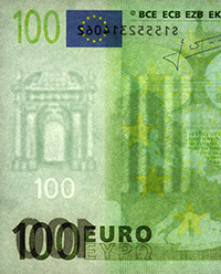 Wasserzeichen auf der Vorderseite einer 100-Euro-Banknote 