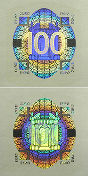 Hologramm auf der Vorderseite einer 100-Euro-Banknote