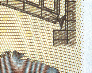 Mikroschrift auf der Rückseite einer 200-Euro-Banknote