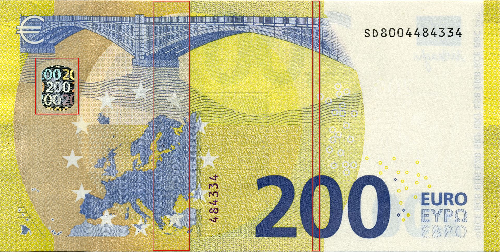 Rückseite einer 200-Euro-Banknote der Europa-Serie