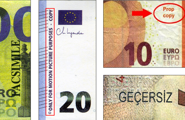 Unechte Geldscheine „MovieMoney“ und „Crop copy“