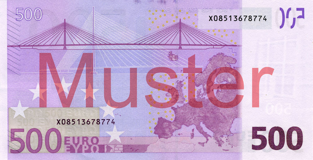 500-Euro-Banknote, 1. Serie - Rückseite ©Bundesbank