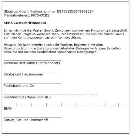 Beispiel für ein deutschsprachiges SEPA-Basis-Lastschriftmandat © Bundesbank
