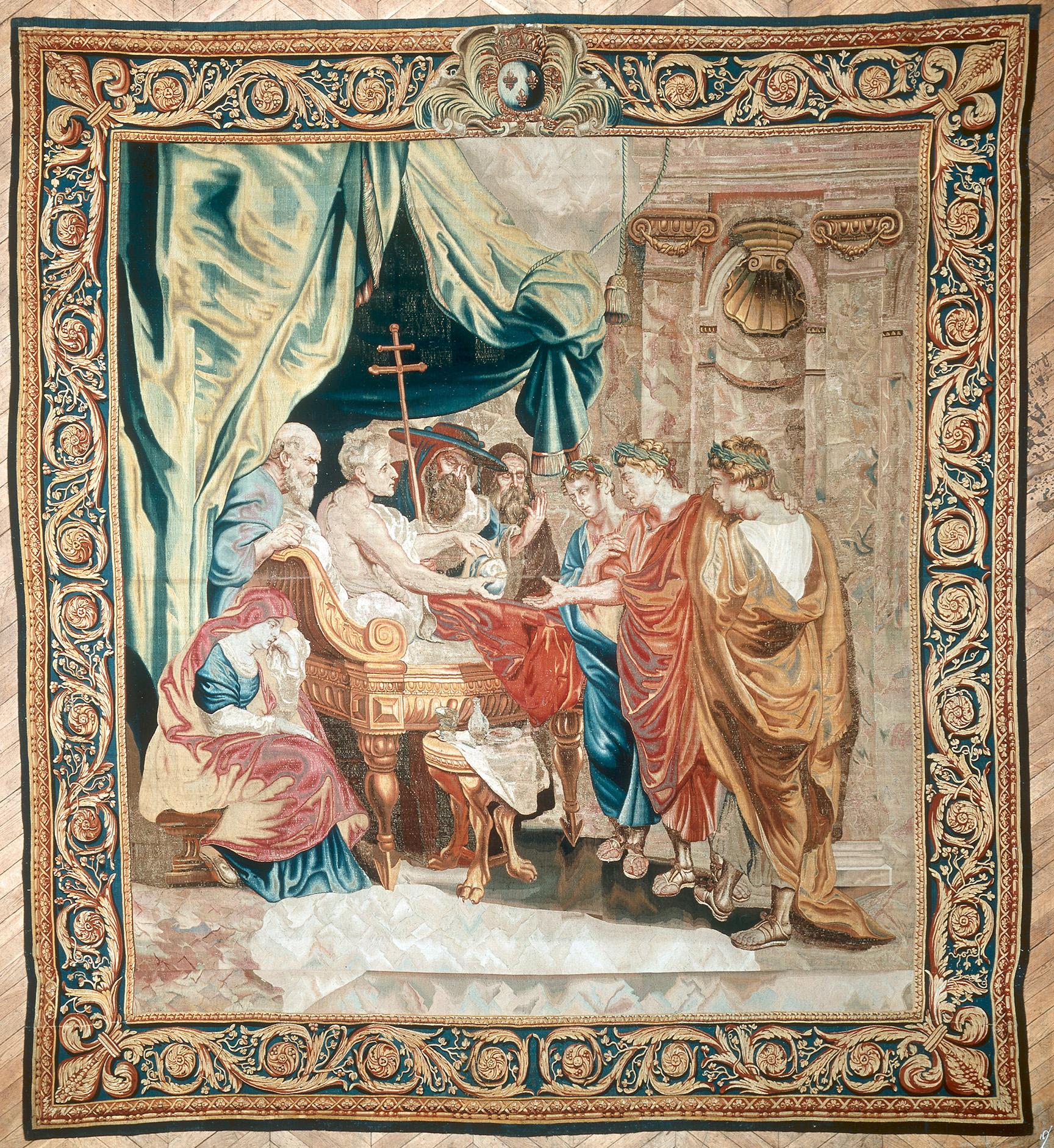 Constantin I. übergibt das Reich an seine Söhne, Bildteppich nach einer Skizze von Peter Paul Rubens, 1622