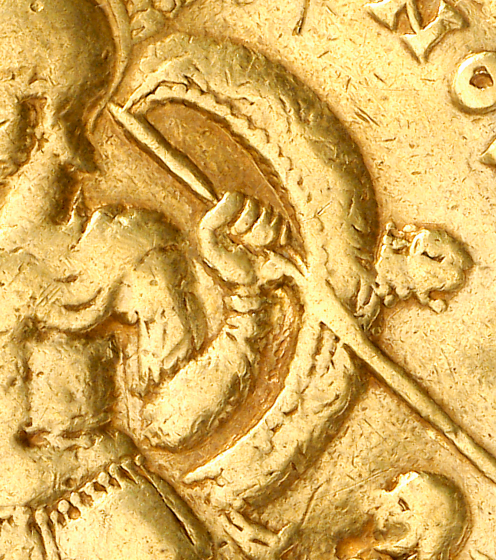 Kaiser Constans in voller Rüstung und mit Lanze und Schild bewaffnet