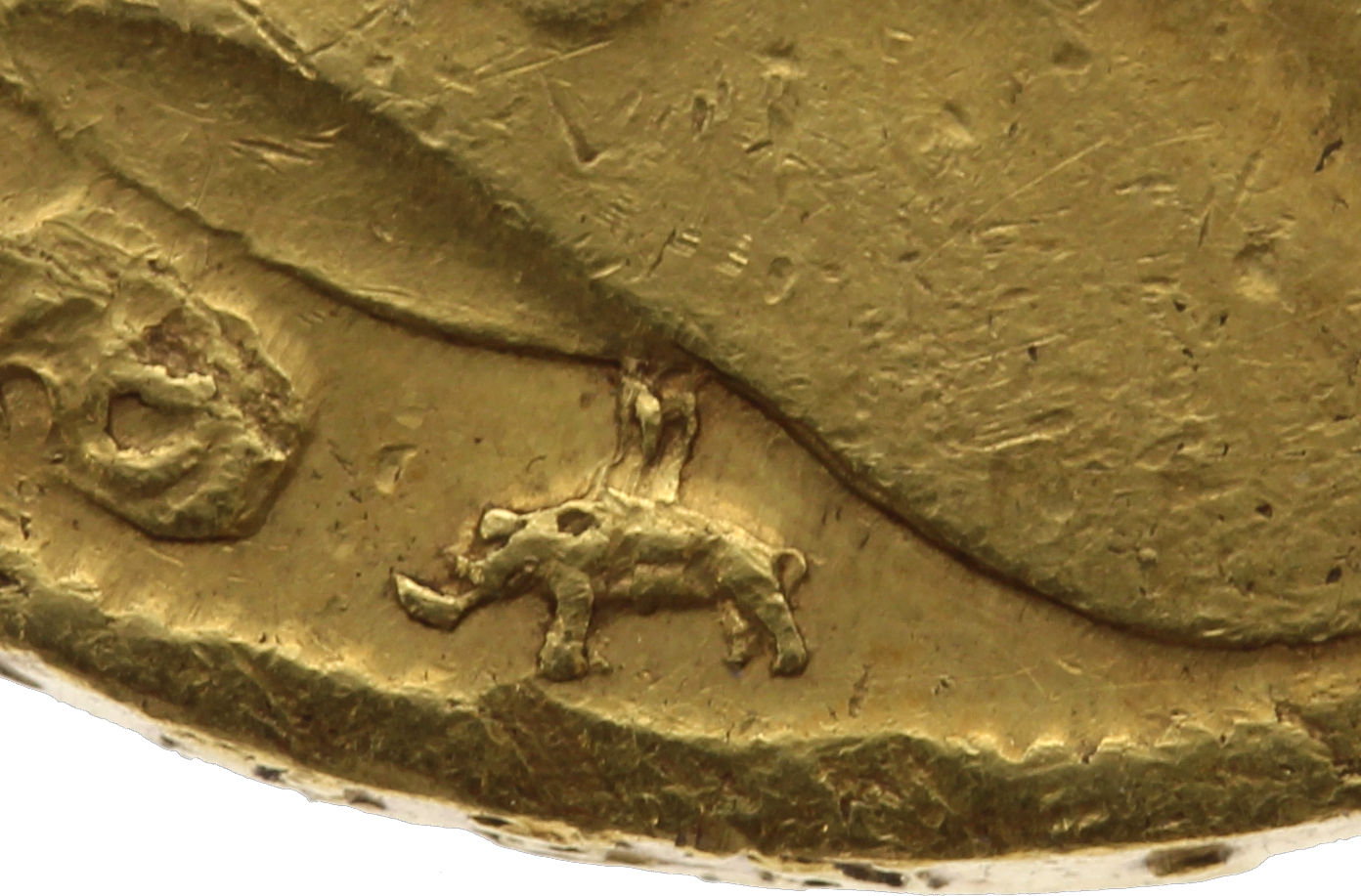 Die 5 Guineas von Maria und Wilhelm - Elefant, als Hinweis auf die Herkunft des Edelmetalls