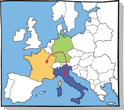 Weltkarte, von Deutschland aus Pfeile in andere Länder