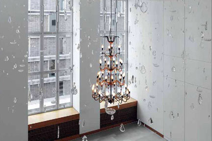 Albrecht Schäfer, Chandelier, 2009, crystal chandelier, stainless-steel cable, 447 x 705 x 290 cm