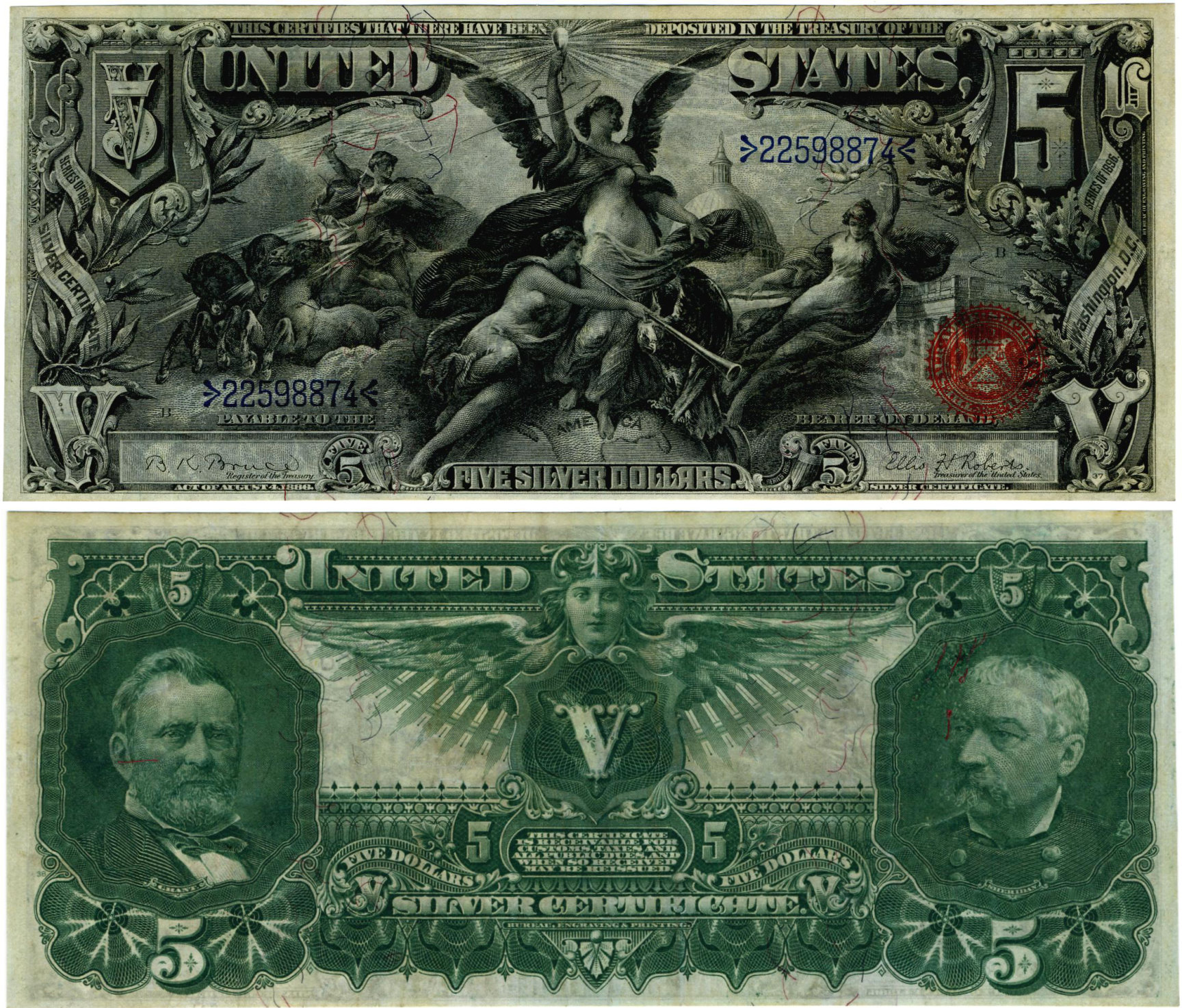 1896 5 Dollar Silver Certificate - Value Of Silver Certificates With Blue Seals Antique Money : Series of 1896 $5 silver certificate.