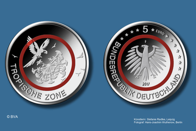 5 Euro collectors' coin 2017 "Tropical climate zone" featuring a red ring