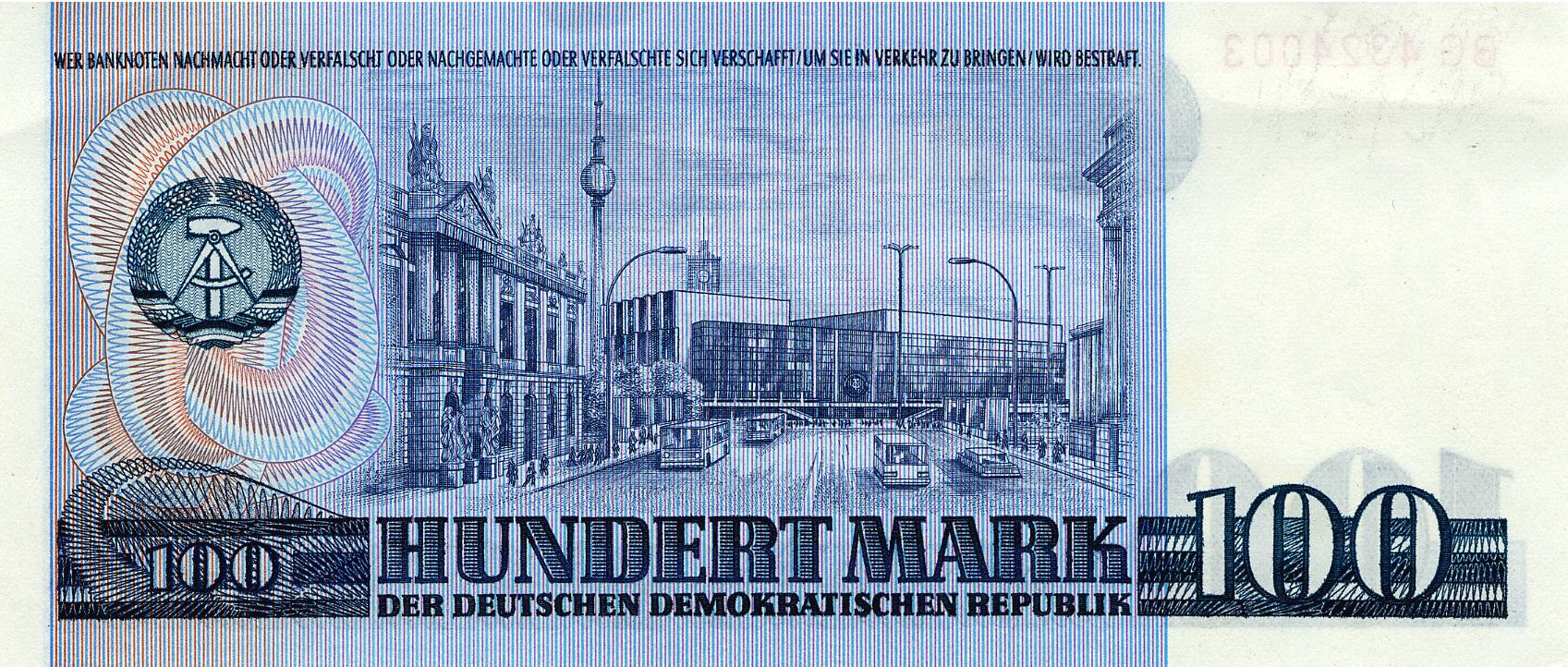100 Mark - DDR (1975) - Rückseite