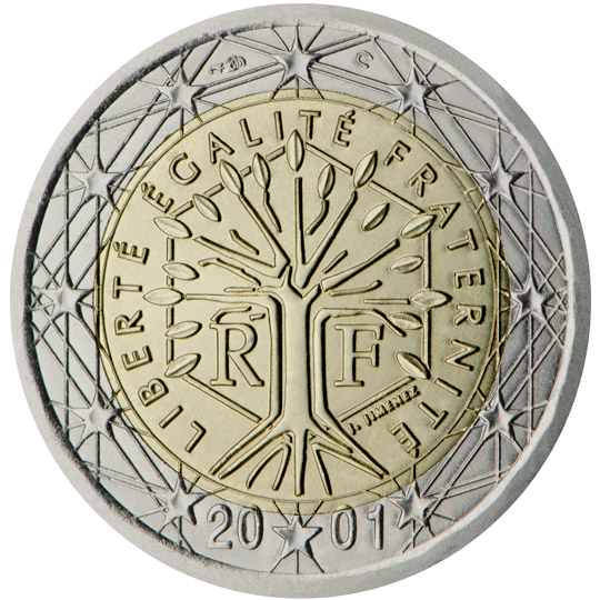 Nationale Rückseite der 2-Euro-Umlaufmünze in Frankreich