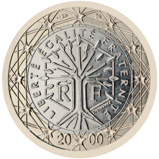 Nationale Rückseite der 1-Euro-Umlaufmünze in Frankreich