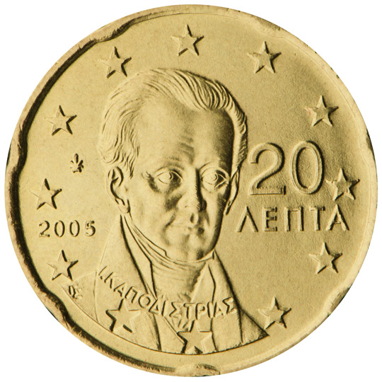 Nationale Rückseite der 20-Cent-Umlaufmünze in Griechenland