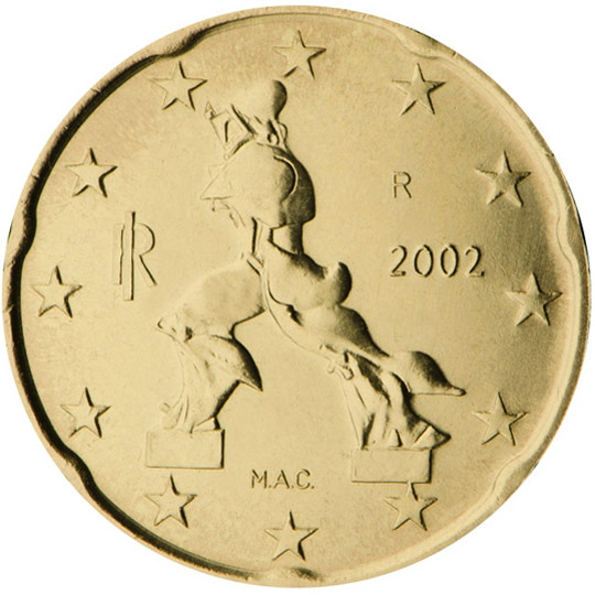 Nationale Rückseite der 20-Cent-Umlaufmünze in Italien