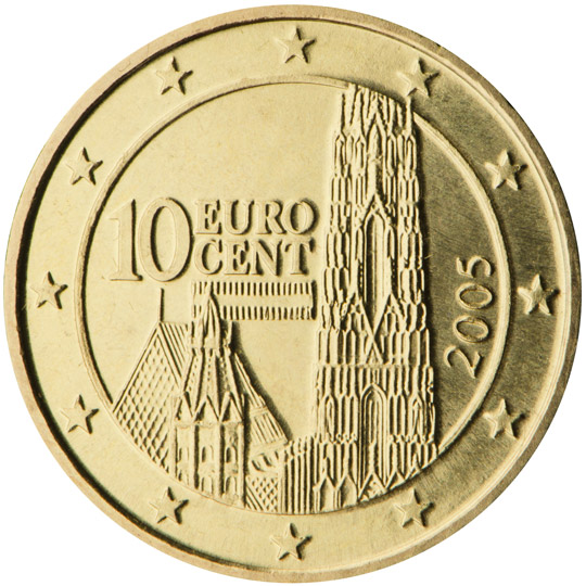 Nationale Rückseite der 10-Cent-Umlaufmünze in Österreich