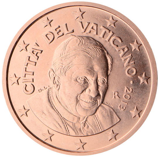 Nationale Rückseite der 5, 2 und 1-Cent-Umlaufmünze im Vatikan, 1. Serie