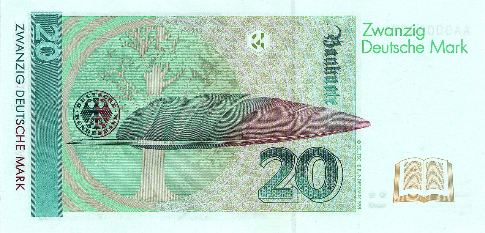 20 Deutsche Mark (1991) - reverse