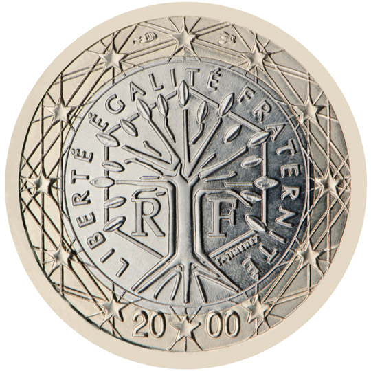 National back side of the 1-euro coin in circulation in France, 1. series