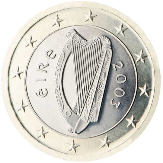 National back side of the 1-euro coin in circulation in Ireland