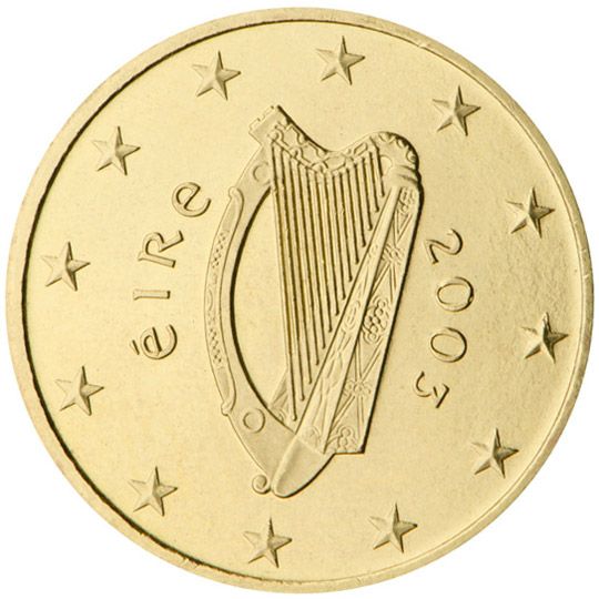 National back side of the 50, 20 and 10-cent coin in circulation in Ireland