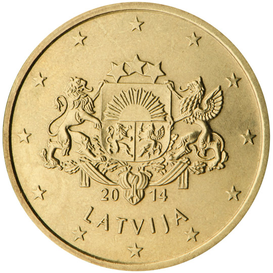 National back side of the 50, 20 and 10-cent coin in circulation in Latvia