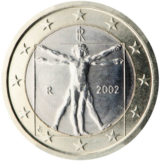 National back side of the 1-euro coin in circulation in Italy