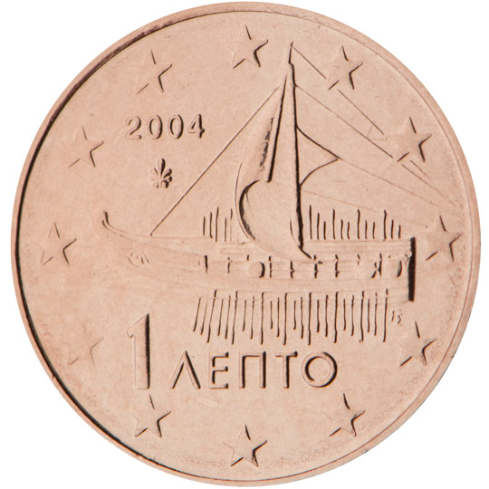 National back side of the 1-cent coin in circulation in Greece