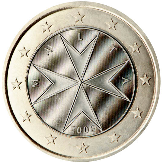 National back side of the 1-euro coin in circulation in Malta