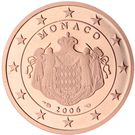 National back side of the 5, 2 and 1-cent coin in circulation in Monaco, 2. series