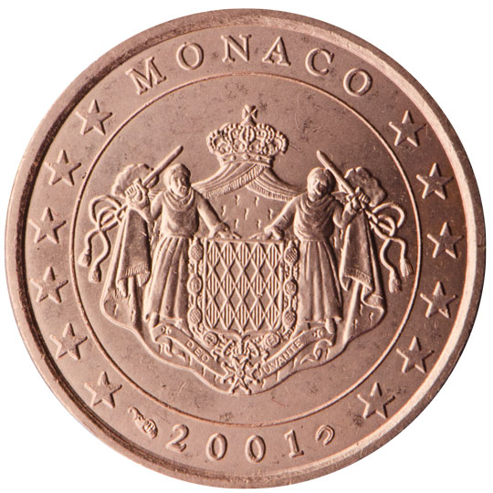 National back side of the 5-cent coin in circulation in Monaco, 1 series