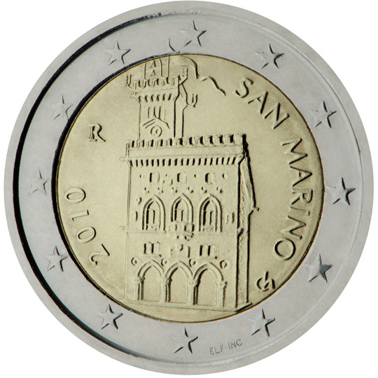 National back side of the 2-euro coin in circulation in San Marino, 1. series