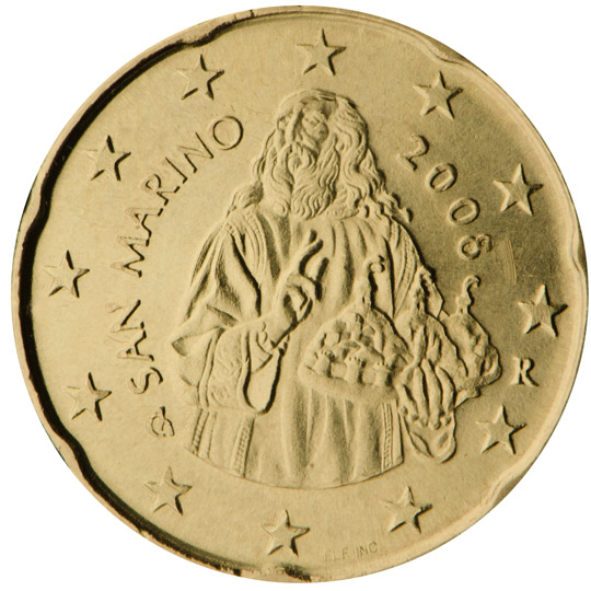 National back side of the 20-cent coin in circulation in San Marino, 1. series