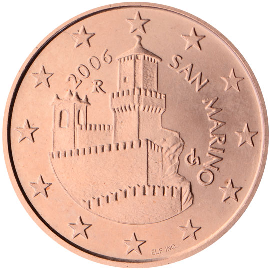 National back side of the 5-cent coin in circulation in San Marino, 1. series