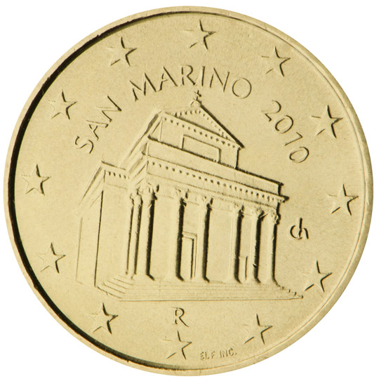 National back side of the 10-cent coin in circulation in San Marino, 1. series