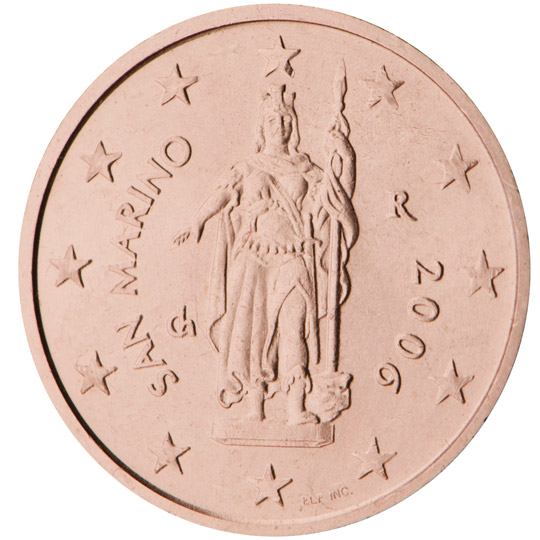 National back side of the 2-cent coin in circulation in San Marino, 1. series