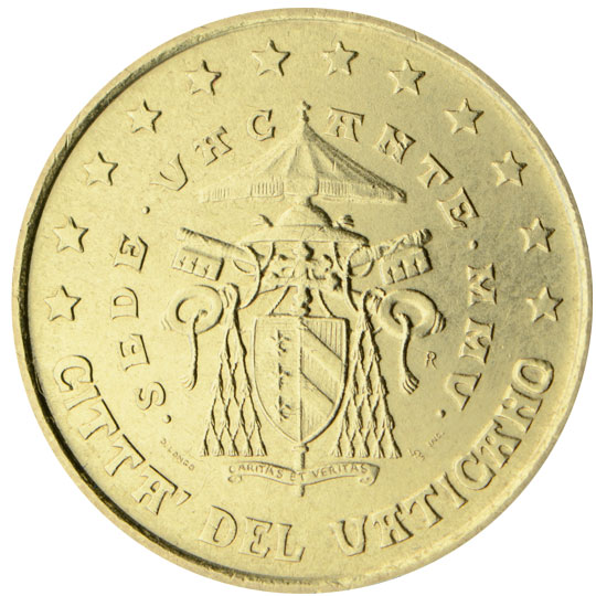 National back side of the 50, 20 and 10-cent coin in circulation in the Vatican, 2. series