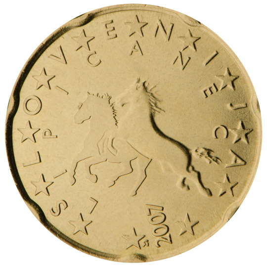 National back side of the 20-cent coin in circulation in Slovenia