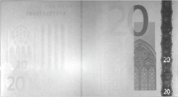 Hilfmittel Infrarot-Licht auf der Vorderseite einer 20-Euro-Banknote