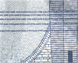 Mikroschrift auf der Rückseite einer 20-Euro-Banknote