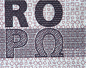 Mikroschrift auf der Vorderseite einer 500-Euro-Banknote