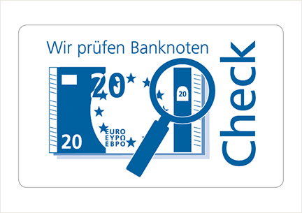 Aufkleber "Wir prüfen Banknoten"