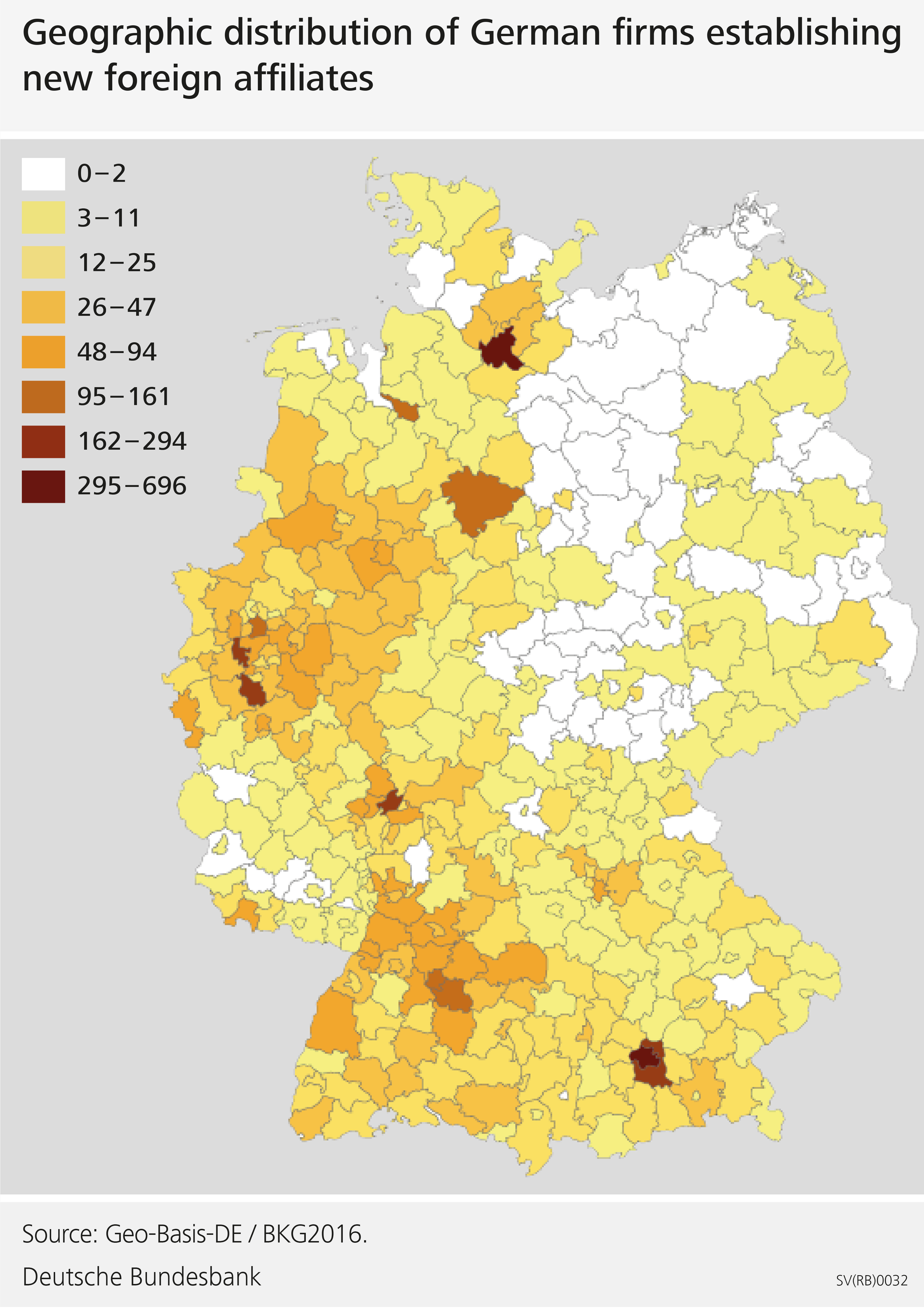 Figure 1: Geographic distribution of German firms establishing new foreign affiliates