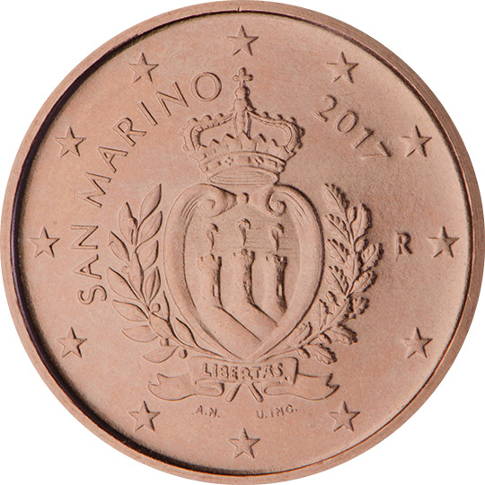 Nationale Rückseite der 1-Cent-Umlaufmünze in San Marino, 2. Serie