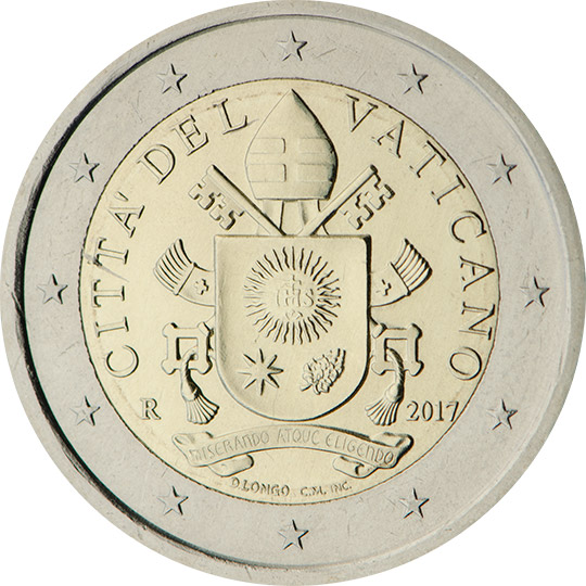 National back side of the 2-euro coin in circulation in the Vatican, 5. series