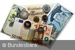 Historical banknotes and coins