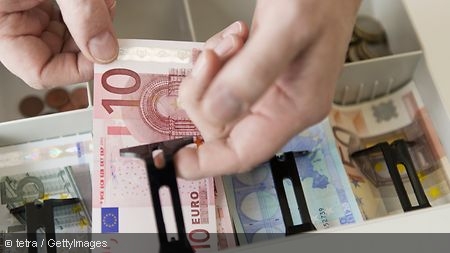 Euro banknotes in a cash drawer