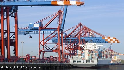 Cargo ship in a container port