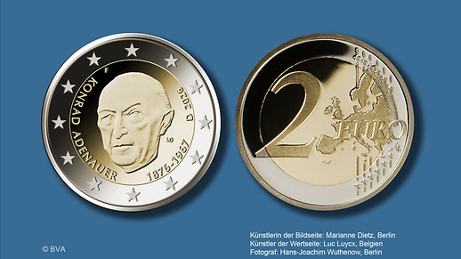 2 eur&oacute;s &bdquo;Konrad Adenauer&rdquo; eml&eacute;k&eacute;rme