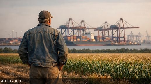 Farmer schaut auf Industriegelände ©Ardi – Adobe Stock (KI)